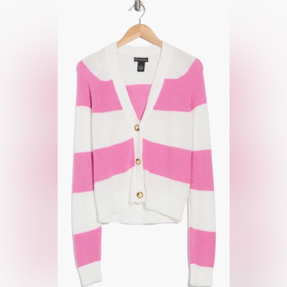 Pink and White Striped Design History Cardigan Size M NWT - Picture 1 of 3